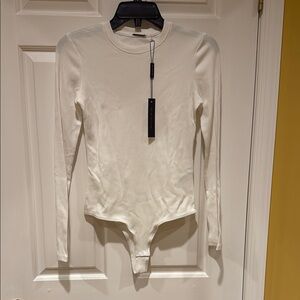 Elie Tahari White Fitted Long Sleeve Bodysuit
